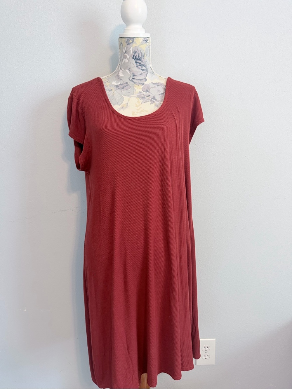 GAP Luxe Ribbed Swing Dress Women’s XXL Rust Short Sleeve Soft Stretch Casual